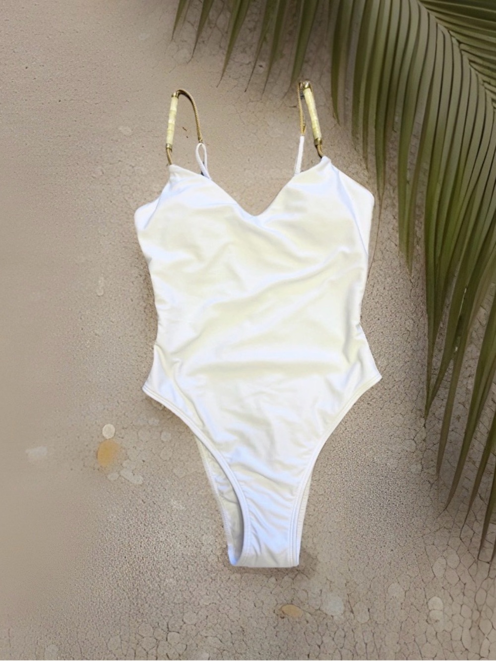 NEW Vix Paula Hermanny Small One Piece Swimsuit White Beaded Cord Straps